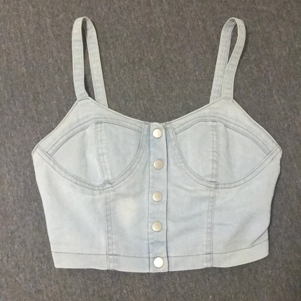Light denim corset crop top